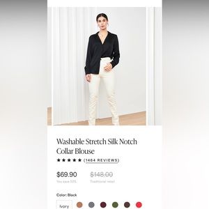 Quince Washable Stretch Silk Notch Collar Blouse sz M